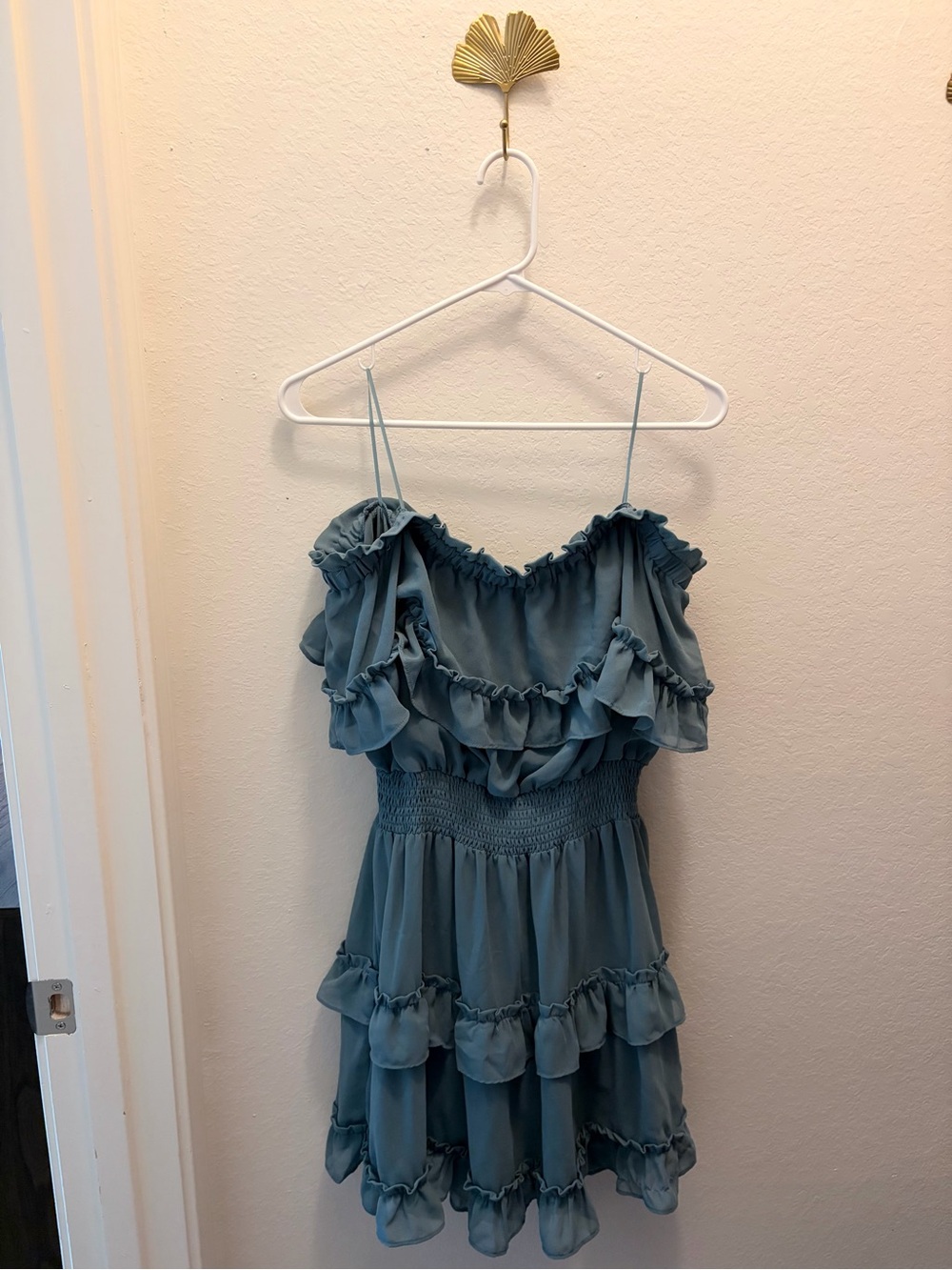 Pink Lily Slate Blue Off-the-Shoulder Ruffle Mini Dress Size Medium